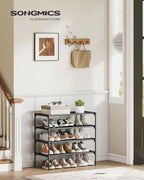 SONGMICS Shoe Rack, 4-Tier Shoe Storage Organizer, Space-Saving, 11.7 x 24.5 x 27.7 Inches, Entryway, Metal Frame, Non-Woven 