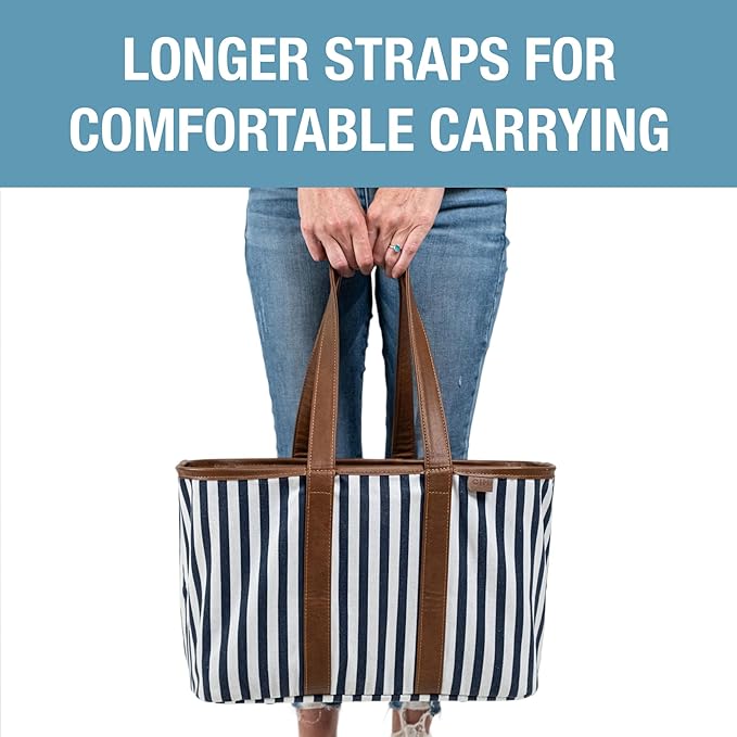 CleverMade Collapsible LUXE Tote - Reusable Grocery Shopping Storage Bag Organizer w/Handles Reinforced Bottom