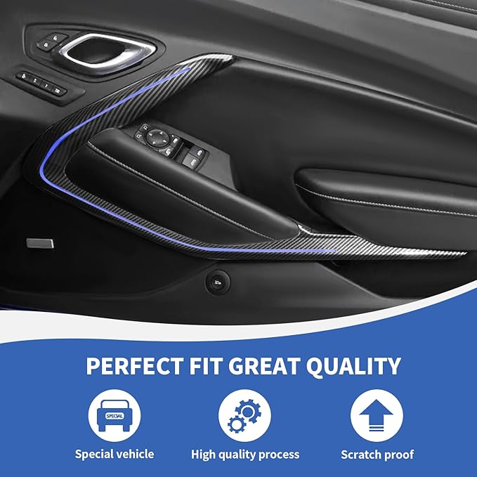 for Camaro Inner Door Panel Trim, Door V Shape Panel Cover Compatible with Chevy Camaro 2016-2024, Carbon Fiber (Fits LED Light Strips)