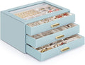 AKOZLIN Jewelry Box with Clear Lid Functional Leather Jewelry Storage Organizer Case 3 Drawers for Women Girls Necklace Ring 