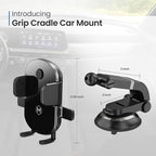Grip Cradle Car Phone Mount – Universal Compatibility, 360° Rotation, 2 Mounting Options, Hands-Free Convenience for Phones - Multi-Angle Adjustable Suction Cup