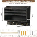 Mail and Key Organizer for Wall – Key Holder Wall Mount with Storage Box and 5 Key Hooks, Mail Holder Wall Mounted for Entryw