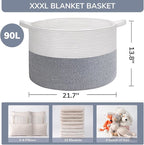 INDRESSME XXXLarge Cotton Rope Basket 21.7" x 21.7" x 13.8" Woven Baby Laundry Baskets Blanket Basket Toy Baskets with Handle