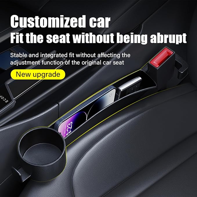 2 Pack Universal Dual Car Seat Gap Filler with Cup Holder, Car Gap Plug Seat Fillers with Cup Holders Odorless Black-Carbon Fiber Texture for Cars SUV Trucks, Console Side Gap Organizer Storage