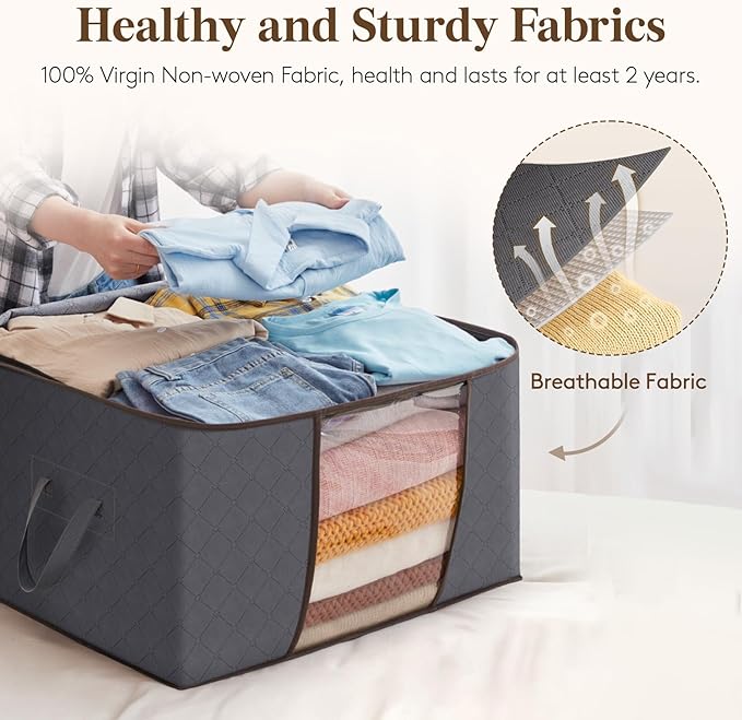 Lifewit 15 Pack 90L Clothes Storage Bins with Lids, Foldable Blanket Storage Bags with Zippers, Clear Window and Reinforced H