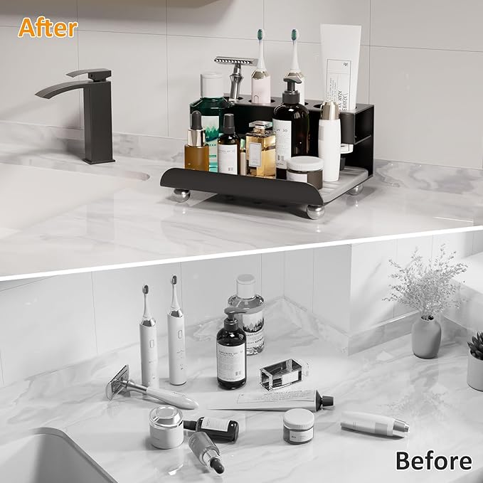 YOOLENS Quick Dry Electric Toothbrush Holder 4 Slots Metal Bathroom Counter Organizer for Toothpaste Razor Mouthwash, Black