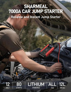 Sharmeal Car Jump Starter 7000A, Jump Starter Battery Pack with PD 30W Quick Charger, 12V Portable Jump Box (for All Gas and