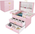 Dajasan Jewelry Organizer Box, Large Jewelry Boxes for Girls, Space-Saving 4 Layers Jewelry Storage Case with Drawer, Gift fo