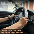 PINCTROT D Shaped Chenille Leather Steering Wheel Cover, Soft Mottled Colors, Sweat-Proof, Non-Slip Grip, All-Season Comfort,
