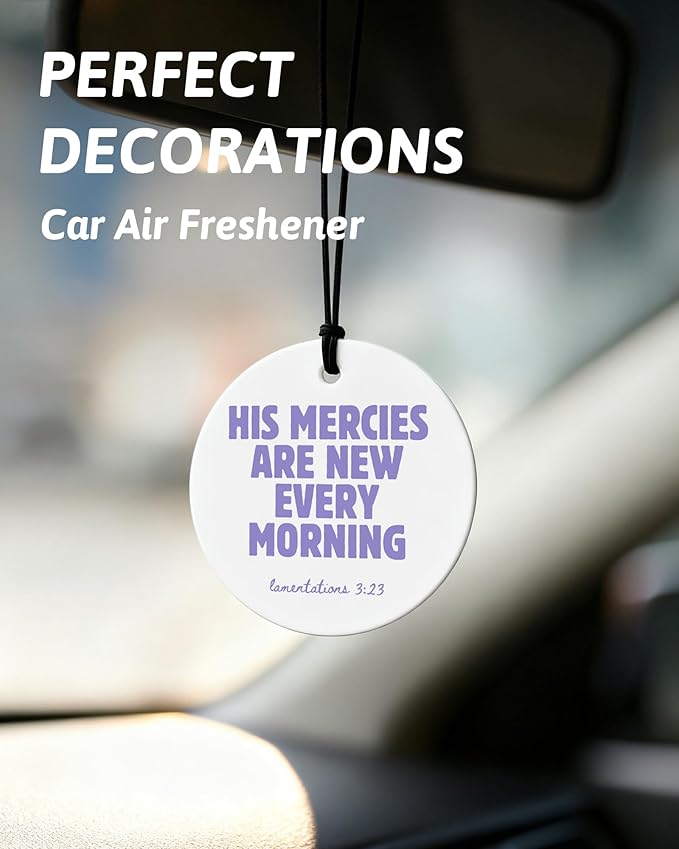 Purple Christian Round Car Air Freshener 4 Pcs, Girly Pouple Bow Floral Religious Hanging Air Freshener for Cars Closet Drawe
