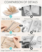 Vlando Travel Jewelry Organizer Case,Travel Gifts for Women,Portable Jewelry Storage Book Ring Binder with Clear Zipper Velve