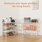 LANTEFUL 3 Tier Shoe Rack for Closet, Shoe Organizer with 5 Hooks, Long Shoe Shelf Storage for Shoe and Boot Stackable Free S