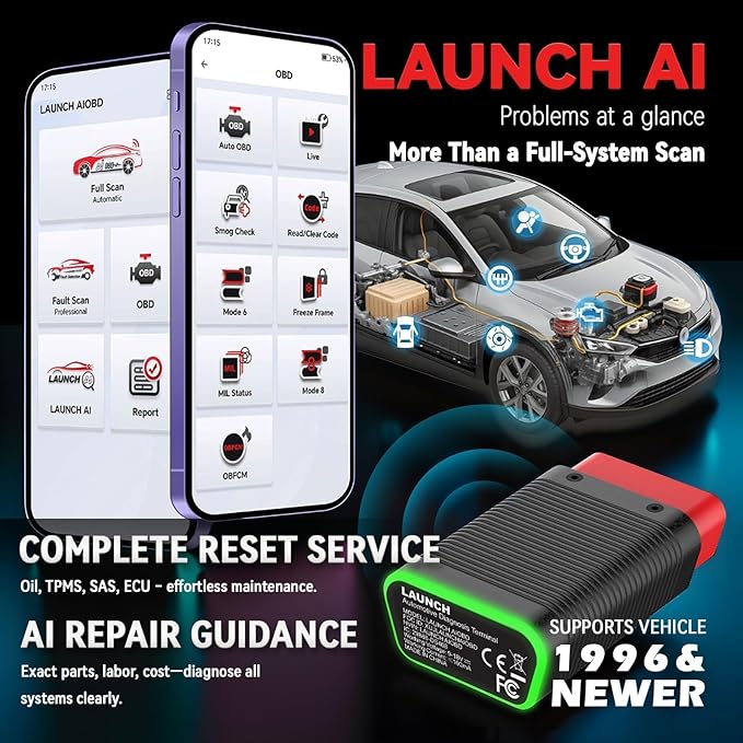 LAUNCH AIOBD Bluetooth OBD2 Scanner - Full System Diagnostics, AI Explains Faults Simply, Parts/Labor/Cost Estimates, Works