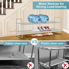 AOODA 2 Tier Long Metal Shoe Rack for Closet Wide Stackable Shoe Storage Organizer 18-Pairs Low Small Sneaker Rack for Entryw