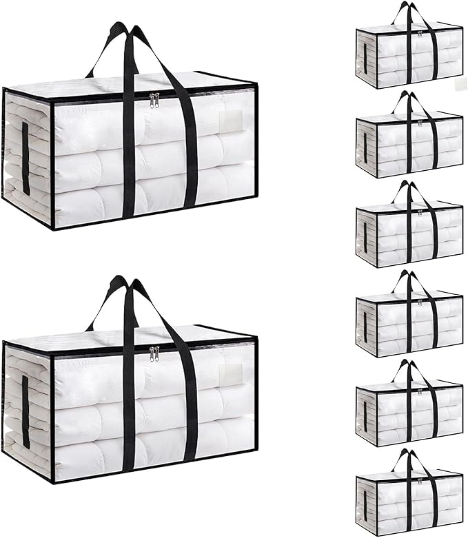 8 Pack-Extra Large Heavy Duty Moving Bags - Waterproof Storage Totes with Handles & Zippers, Foldable for College Dorm, Stora