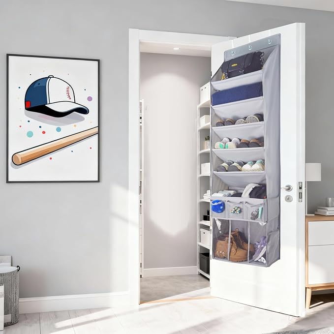 3in1 Over The Door Shoe Organizer with 5 Slanted Compartments,Removable Storage Bin & Transparent Pockets,Thickened Waterproo