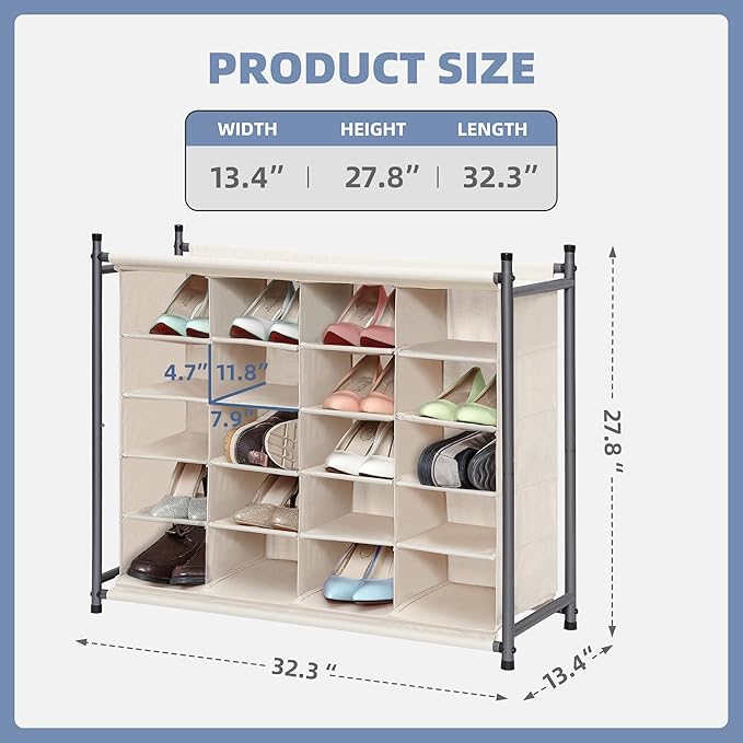 STORAGE MANIAC Stackable Shoe Cubby Organizer, Free Standing Shoe Cube Rack for Entryway, Bedroom, Apartment, Closet, 20-Cube