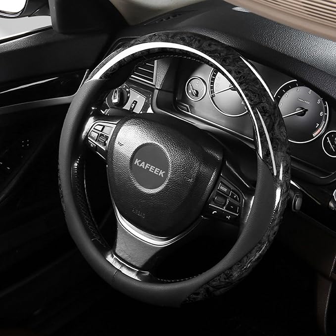 KAFEEK Wood Grain Steering Wheel Cover Microfiber Leather Universal 14 1/2-15 inch, Car Steering Wheel Cover Men Women, Comfo