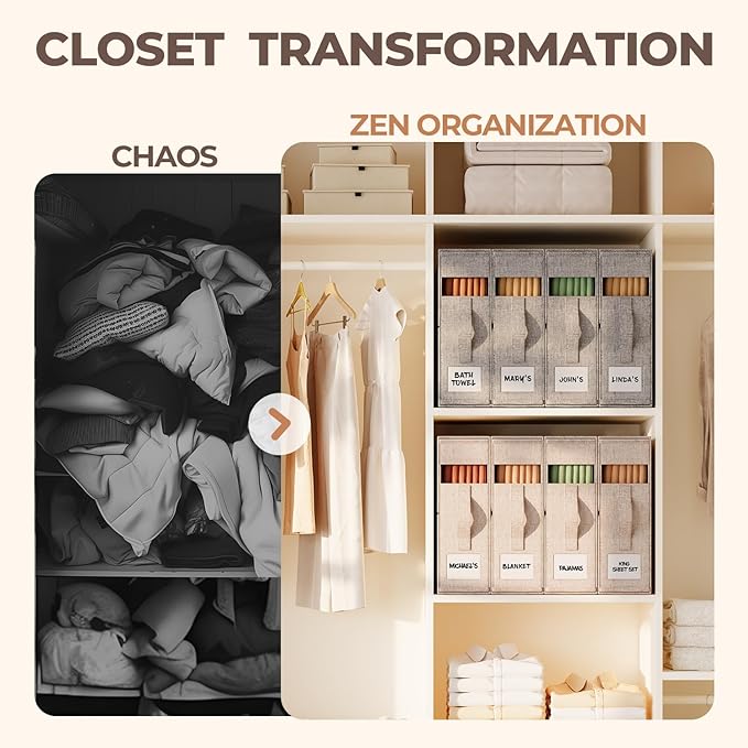 4 Pack Sheet Storage Organizer (King & Queen Size) with handle, Foldable Sheet Set Organizer for Linen Closet, Sheet Organize