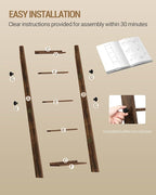 Hzuaneri Blanket Ladder for Living Room, Decorative Quilt Rack with 4 Removable Hooks, 5-Tier Blanket Ladder Shelf for Bedroo