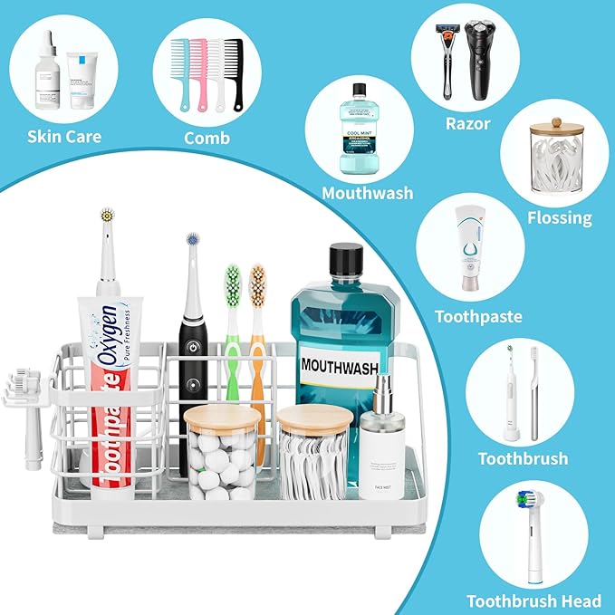 Toothbrush Holders Instant-Drying Organizer - Bathroom Countertop/Wall Mounted Electric Toothbrush Holder - Toothbrush Head T