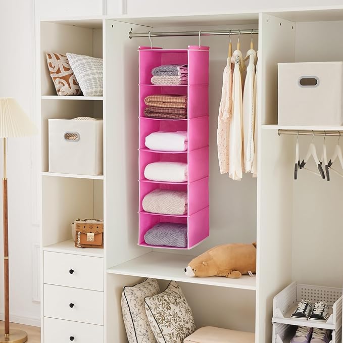 MAX Houser 6-Shelf Hanging Closet Organizer, Hanging Storage Shelves with 2 Sturdy Hooks Space-Saving for Bedroom, Foldable (