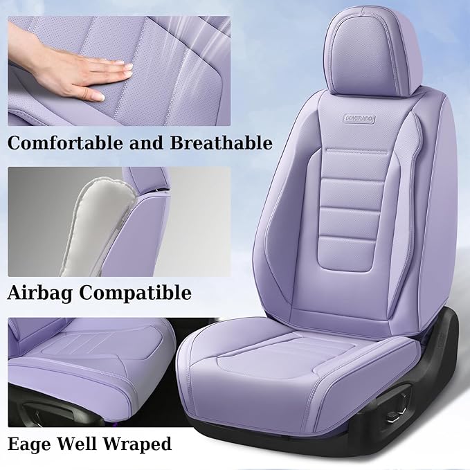 Coverado Car Seat Covers Full Set, Nappa Leather Seat Covers for Cars, Car Seat Protector Car Seat Cushion, Front and Back Se