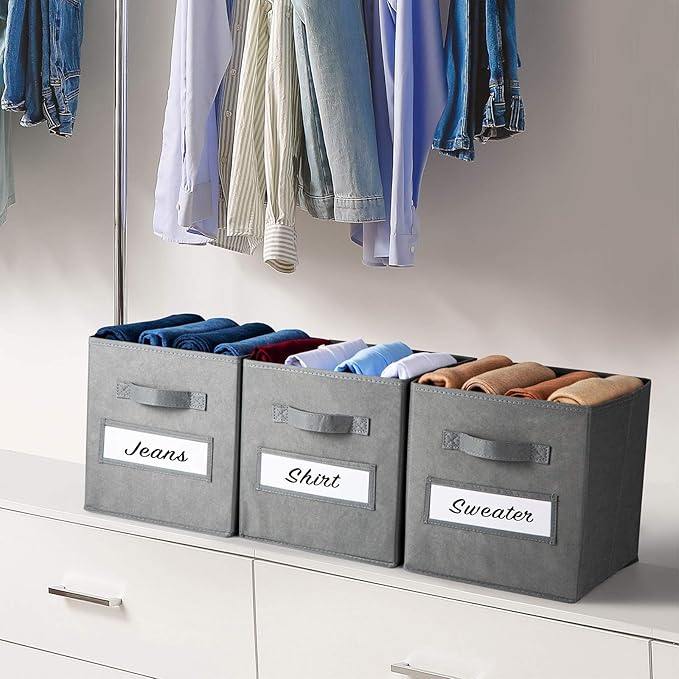 artsdi Fabric storage cubes (Set of 8) 11 Inch Cube Storage Bin, cube storage with 8 Labels Window Cards & a Pen, Foldable cu