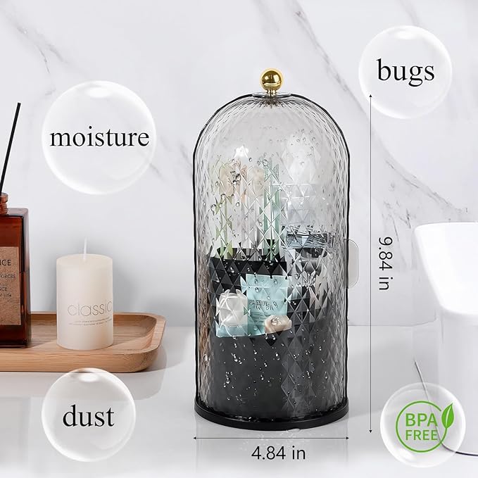 Toothbrush Holder with Cover for Bathroom Countertop, Rotating Organizer for Electric Tooth Brush and Toothpaste, 3-Slot Make
