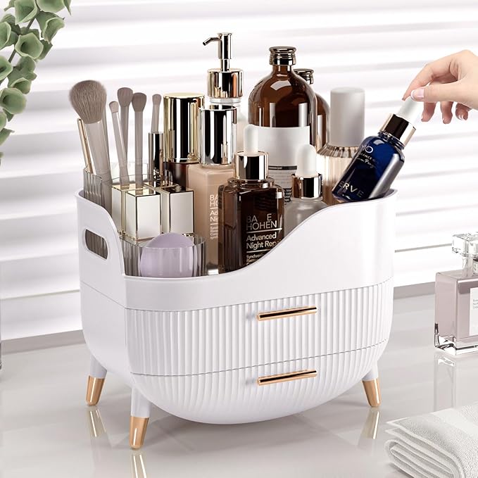 Pajiriona Makeup Organizer with Drawers,Skincare Organizer for Vanity,Storage Box with Handle,Large Cosmetic Display case for