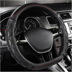 Yourkar Car Steering Wheel Cover, 15 Inch Leather D-Shaped Comfy Grip Steering Wheel Protector, Anti-Slip Steering Wheel Cove