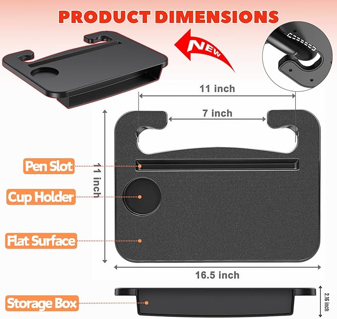 2 IN 1 Steering Wheel Tray with Car Seat Gap Filler Organizer | Car Food Eating Lunch Tray for Driver | Laptop Holder Office Desk | Between Seat Gap Storage Box - Car Gadgets & Roadtrip Essentials