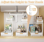 2 Pack Under Sink Organizer with Ball Bearing Sliding Drawer, Heavy Duty Pull Out Cabinet Organizer, 2 Tier Adjustable Storag