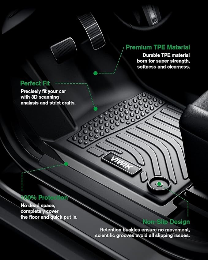 VIWIK Floor Mats Compatible for Ford F150 2015-2025 SuperCrew/Crew Cab for Ford F150 Car Mats All Weather Protection Custom Full Set Include 1st and 2nd Row, Automotive Floor Liner TPE Black 3PCS