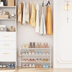 VILICK 3 Tier Shoe Rack 33" Wide Metal Shoe Organizer Long Shoe Storage with 4 Side Hooks Sturdy Shoes Shelf for Front Door E