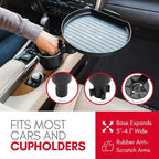 Macally Car Cup Holder Tray and Cup Holder Expander with Phone Slot - Enjoy Your Meal - 9" Car Food Tray Table and Drink Holder for Yeti, Hydroflask, etc.