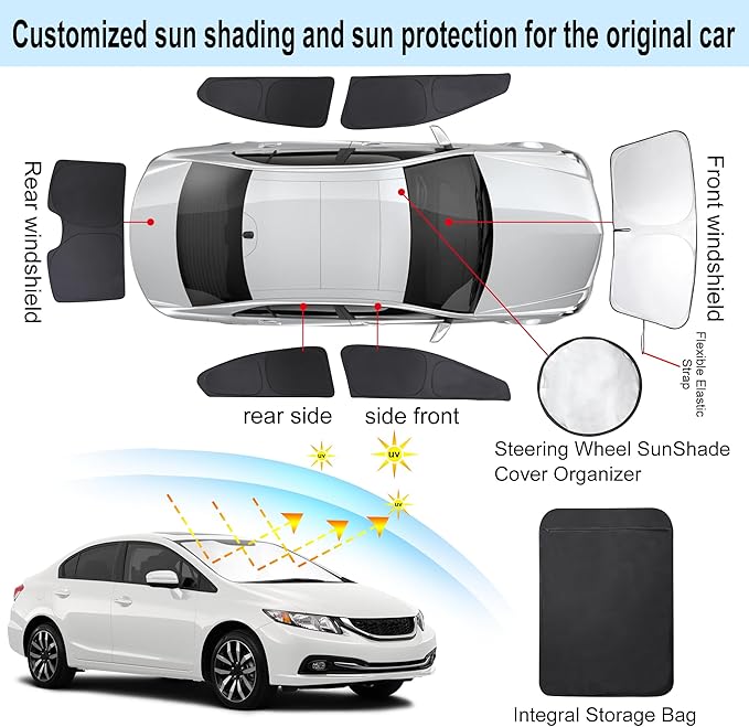 TINGLU Window Shades for Honda Civic 2012 2013 2014 2015 6PCS Accessories Car Side Full Windows Windshield Sun Shade Sun UV Rays & Privacy Protection for Camping,Napping,and Relaxing