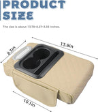 Car Armrest Storage Box,Car Accessories Console Organizers and Storage,Universal Waterproof Leather Console Cover with Cup Holder and Phone Holder,Suitable for Most Cars (Embroidered, Beige)