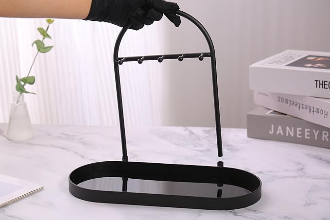 Shinpuru Metal Jewelry Organizer Stand & Key Holder Tray with Acrylic Base, Key Stand and Jewelry Tray with 5 Hooks, Perfect 