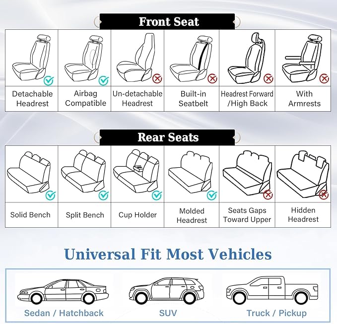 Coverado Car Seat Covers Full Set, Front and Back Seat Covers for Cars, Luxury Faux Leather Waterproof Seat Covers, Black Car