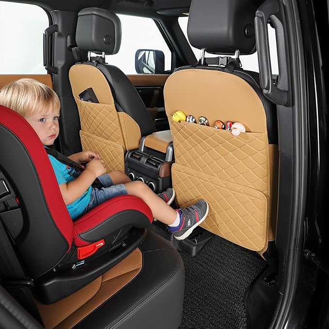 Seat Back Protector + Large Capacity Pocket Storage Organizer,Preventing the Impact of Children Stepping on the Seat Backrest (Orange)
