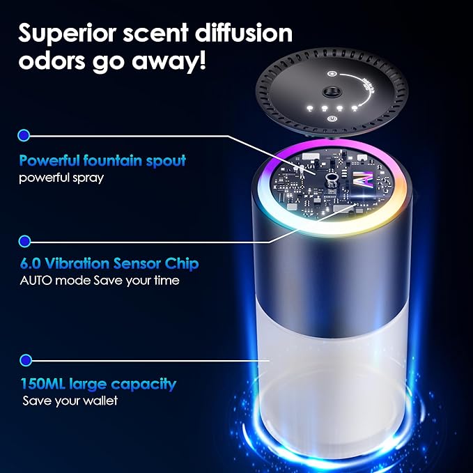Car Air Freshener,Smart Car Air Freshener, car Diffuser with 150 ML (5oz) Capacity Multi-fragrance, RGB Music Syncing Light, 