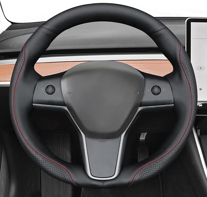MEWANT Hand Stitched Steering Wheel Cover for Tesla Model 3 2017-2023 / Model Y 2020-2023 for Tesla Model 3/Y Accessories