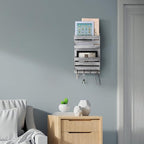 BTY Mail Sorter Wall Mounted, Wooden Mail Holder with 4 Key Hooks, 2 Slot Letter Bills Newspaper Magazine Organizer for Entry