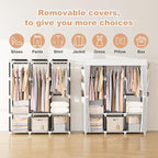 VTRIN Portable Closet Wardrobe for Hanging Clothes Closet with Cover, 3 Hanging rods, 6 Storage Shelves and Side Pocket, Diam