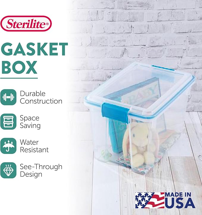 Sterilite 12-Pack Gasket Box, Weather-Resistant Storage Bins with Latching Lids, 20 Quart - Heavy-Duty Organizing Containers 