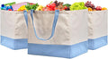 Reusable Grocery Bags Heavy Duty, 8.3 gal Foldable Large Canvas Tote Bag with Handles, Holds 60 lbs Canvas Shopping Bags, 3 Pack（Off White+Light Blue）