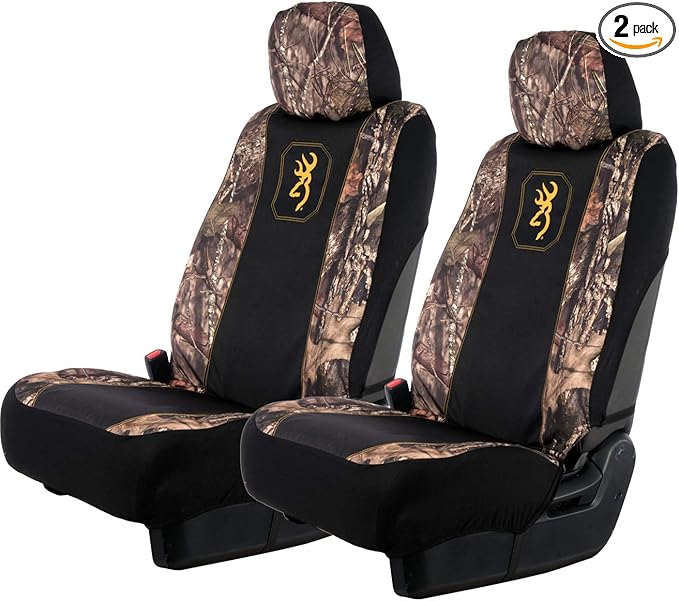 Browning Universal Front and Bench Seat Covers, Water Resistant for Car, Truck, and SUV , Pack of 2, Mossy Oak Break-Up Count