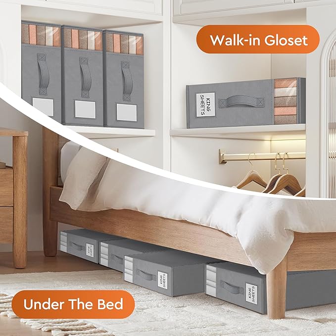 StorageTastic 6 Pack Bed Sheet Closet Organizers and Storage,Sturdy Foldable Storage Containers with Window and Label,Storage