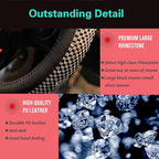 PINCTROT D Shaped Bling Comfy Steering Wheel Cover with Jumbo Crystal Rhinestones, Anti-Slip Diamond Leather, Flat Bottom 14.5-15 Inch (Black)